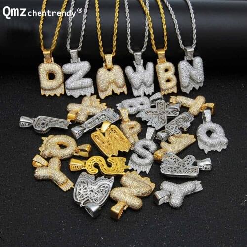 DIY A-Z Custom Name 26 Letters Rope Chain Necklaces For Men Women Bling CZ volcano Lava alphabet Pendant Hip Hop Copper Jewelry