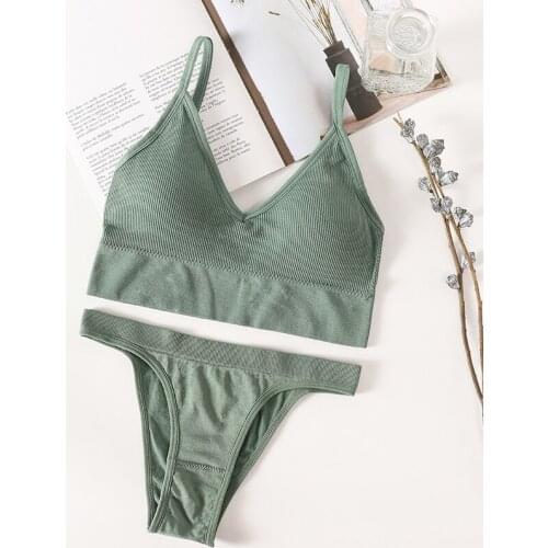 Women Bra Panties Set Push Up Bra Sexy G-String Thong Female Active Bra Crop Top Set Lingerie Female Seamless Underwear Set