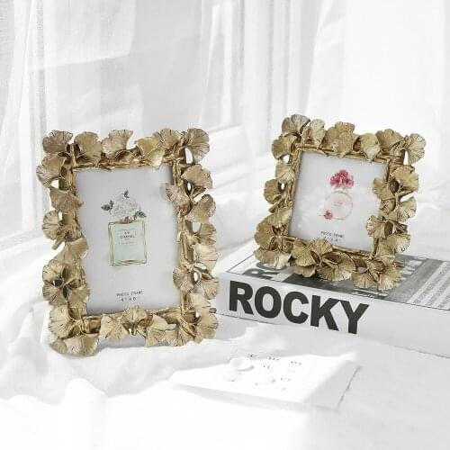 European retro resin photo frame gold ginkgo leaf photo frame home creative wedding photo couple photo ornaments