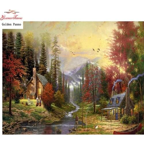 Golden Panno,Needlework,Embroidery,DIY Scenic planting,Kits,14ct Smoke curl,Sets For Embroidery,0111