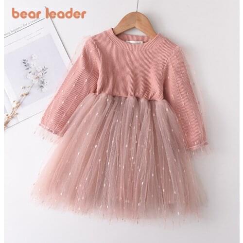 Bear Leader Autumn Brand New Girls Dress Turn-down Collar Kid Outfits Heart Print Pattern Cotton Dress Ruffle Clothing Girl 2-6Y