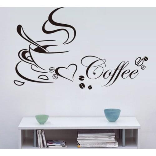 Coffee cup with heart vinyl quote Restaurant Kitchen removable wall Stickers DIY home decor wall art MURAL Drop Shipping PVC