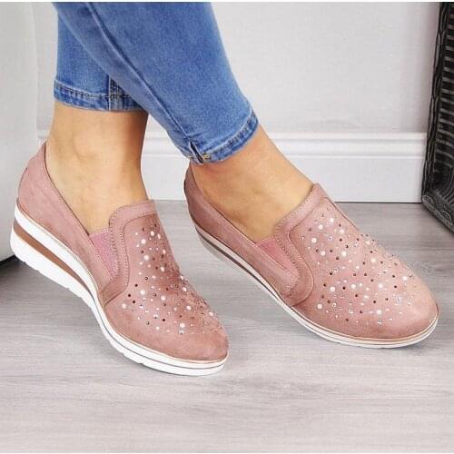Autumn Women Casual Leather Flats Wedge Women Platform Sneakers Cutouts Slip On Flats Moccasins Shoes Woman Dropship