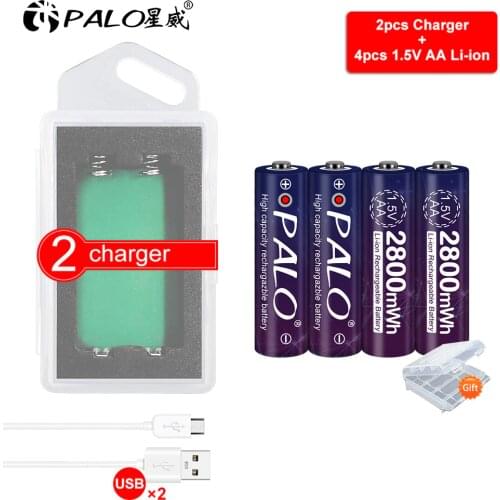 PALO 1.5v 2800mWh aa polymer lithium li-ion rechargeable batteries battery AA 1.5V stable contant+ 2slots lithium li-ion charger