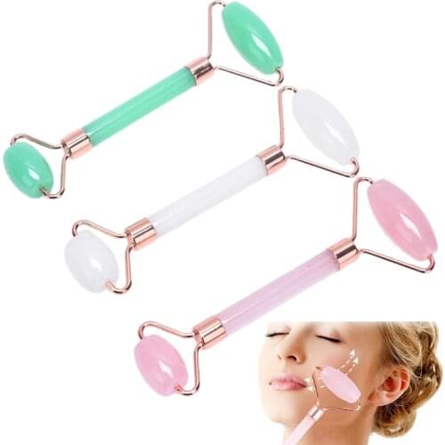 Massager For Face Lift Up Jade Stone Roller Rose Quartz Natural Crystal Stone Slimming Thin Chin Facial Skin Care Tool