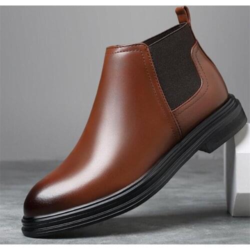 Autumn New Mens Chelsea Boots Leather Business Dress Shoes Men Trending Leisure Shoes Short Ankle Boots Zapatos De Vestir Hombre