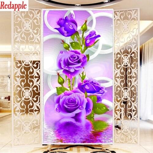 DIY l Home Decoration Purple Rose Flower Painting 5D Diamond Painting Cross Stitch Kits Embroidery large Entrance, aisle art