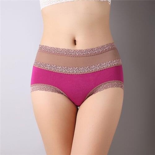 Mid Waist Underwear Women Summer Cotton Lace Sexy Briefs Black Skin Light Purple Blue Green Breathable Underwear Underpanties
