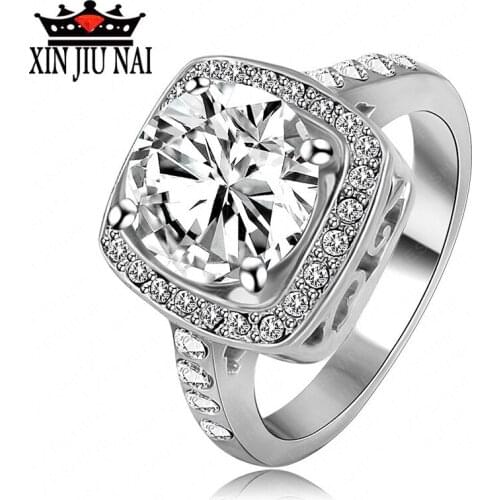 2020 new two-color simple fashion wild 18K rose gold brand luxury square princess crown female diamond ring women jewelry