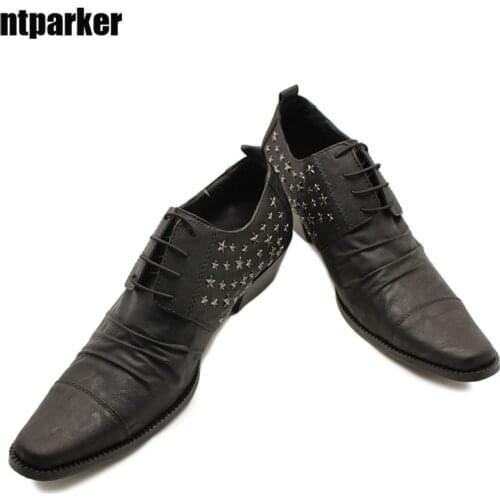 Ntparker- Japanese Model Leather Man Shoes Square Toe 6.5cm High Men Dress Leather Shoes Lace-up Business/Party/Wedding Shoes