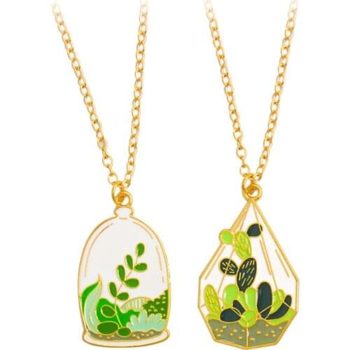Green Plants Cactus Necklace Cactus Potted plants Enamel Pendant Necklace For Women New Bijoux Collier Fashion Jewelry