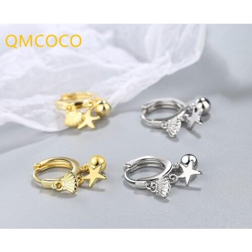 QMCOCO Simple Punk Design 925 Silver Shell Starfish Sweet Elegant Short Tassel Earrings For Women Fashion Personality Party Gift