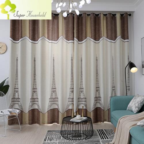 European Iron Tower Flax Fabric Curtains for Childrens Bedroom Kids Room Tulle Window Treatments Curtain for Living Room