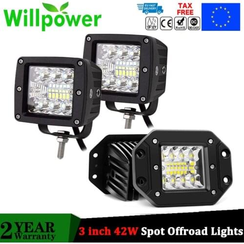 Willpower Flush Mount 42W Spot 3 inch LED Work Light Offroad ATV UTV SUV Car Truck LED Pods Cube 4X4 Driving Lamp Bumper 12V 24V