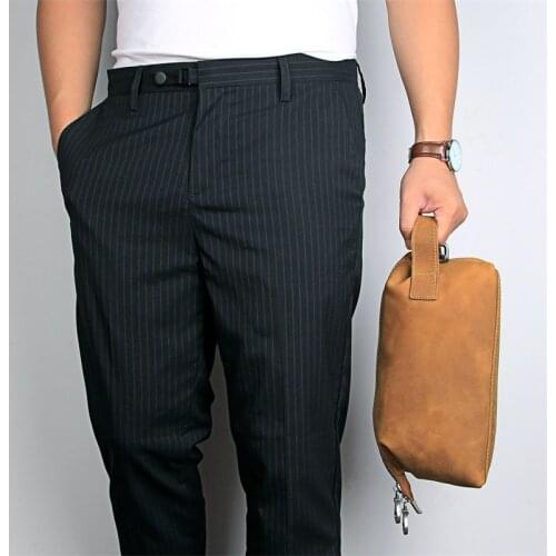 Men Storage Bag Make Up Bag Unisex Leather Hand Clutch Vintage Clutch Bag Crazy Horse Leather Toiletry Kits Bag