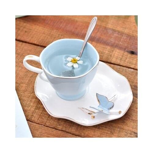 Wedding Gift Coffee Mug Cup and Saucer Set High-end Ceramic Cup Afternoon Tea Set Fashion Flower Tea Cup, Spoon Random Delivery