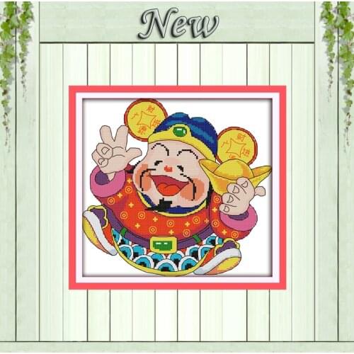 God of wealth mascot cartoon painting counted print on canvas DMC 14CT 11CT chinese Cross Stitch Needlework Sets Embroidery kits