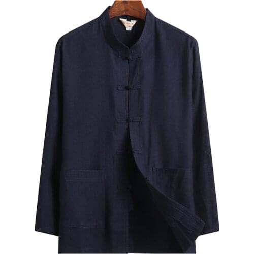 Cotton Traditional Chinese Tang Suit Top Clothes Men Long Sleeve Kung Fu Tai Chi Uniform Spring Autumn Shirt Blouse Coat