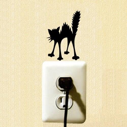Angry Cat Silhouette Vinyl Wall Decal Personality Funny Cartoon Switch Sticker 2SS0461
