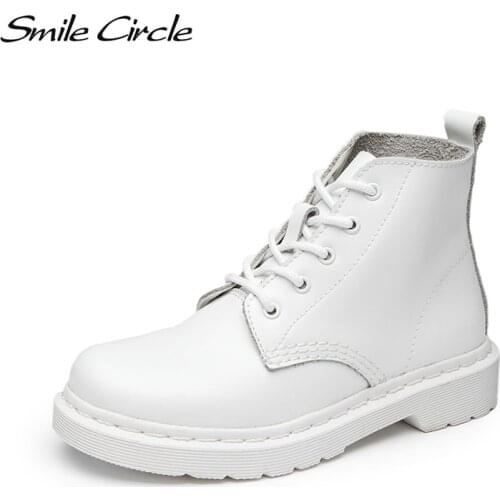 Size 35-44 Autumn Ankle Boots Women Flat Platform Boots Warm Plush winter boots Round Toe leather shoes