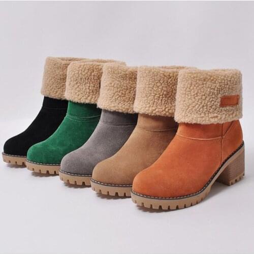 New Women Boots Winter outdoor keep Warm Fur Boots Waterproof Womens Snow Boots Thick heel with round head short boot C011