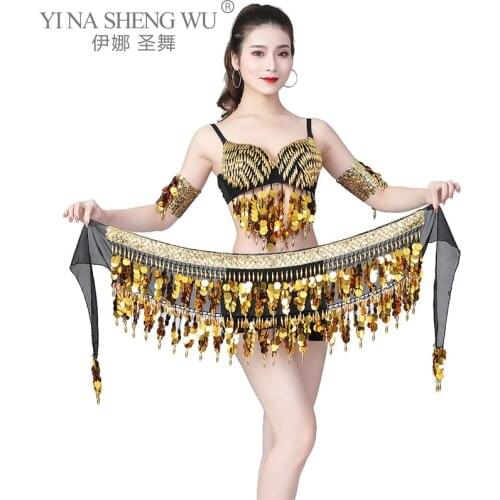 Women Belly Dance Shiny Sequins Belt Profession Belly Dance Hip Scarf Costume Accessories India Dancing Skirt Waist Decoration
