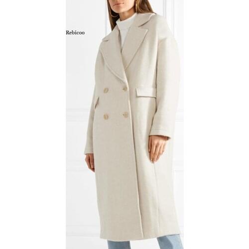 Fall Winter Women Simple Wool Maxi Long Double breasted Coat silhouet Female Outerwear manteau femme abrigos mujer