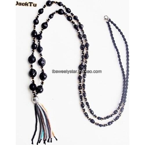 Women handmade onyx beaded seed bead necklace