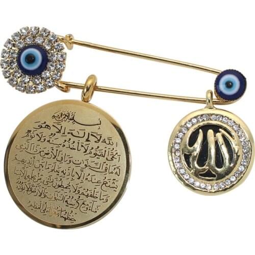 ZKD muslim islam AYATUL KURSI Allah Turkish evil eye Scarf Hijab crystal Stainless Steel Pin brooch