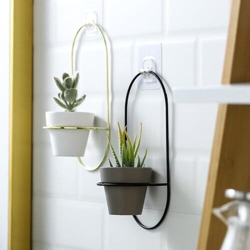 2pcs/set Modern Wall Hanging Flower Pots with Metal Stands Pottery Planters Small Flower Vase Home Garden Wall Decoration