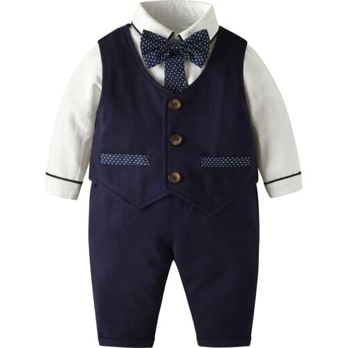 2021 Lovely Baby Boy Formal Set Vest & Shirt and Trousers Suit Fashion Solid Color Vest Button down Shirt and Long Pants 0-24 M