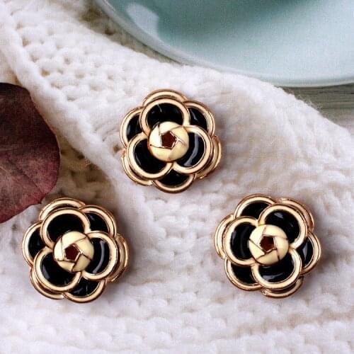 5PCS Black drop oil camellia flower alloy accessories diy handmade hair accessories pendant ring jewelry material