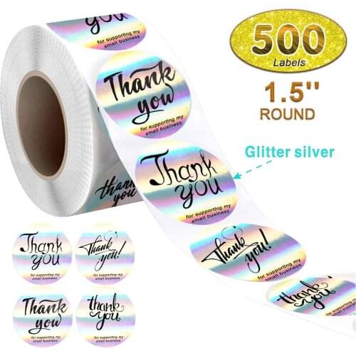 500pcs Thank You for My Small Business Stickers Paper Thank You Label Sticker Rainbow Silver Roll Adhesive Shipping Mail Labels