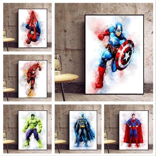 Watercolor Marvel Avengers Superhero Comic Canvas Painting Spiderman Posters and Prints Graffiti Art Wall Picture for Home Decor