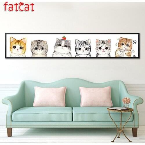 FATCAT large 5D Diy Diamond Painting cute cat party Full Square Round Drill Rhinestone Embroidery Sale Animals home decor AE1481