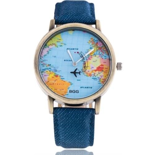 New Simple style women Watches fashion hot sale luxury leather earth plane travel mens watches Clock Erkek Saatler Hodinky