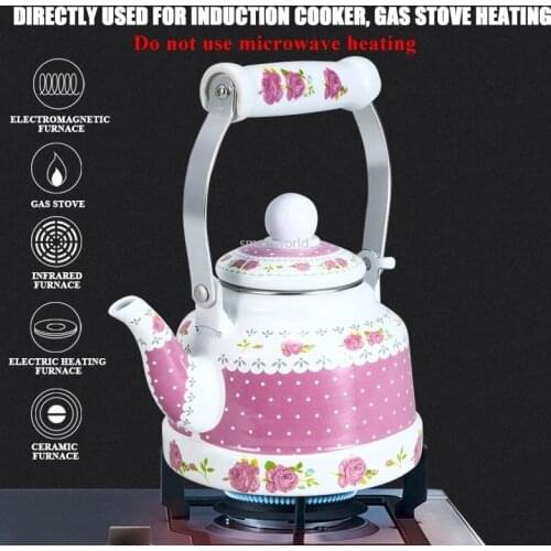 1.1L/1.7L/2.5L/ Chinese Water Kettle Whistling Gas Teapot Water Carafe Vintage Enamel Pot Ancient Bell Pot Full Flower Gift Pot