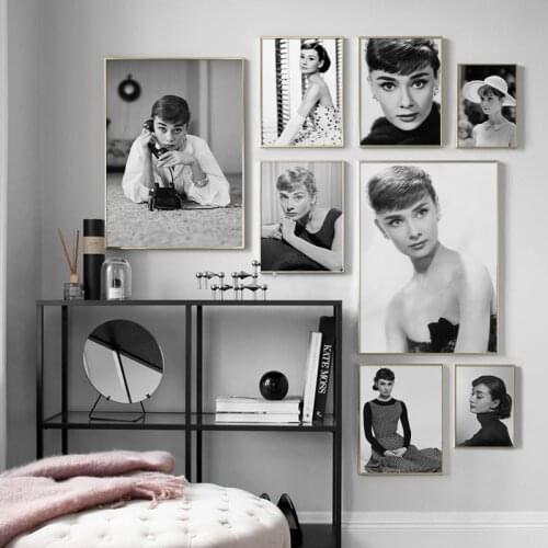 Black and White Actress Audrey Hepburn Canvas Painting Retro Nostalgic Poster Print Wall Art Picture for Living Room Home Decor