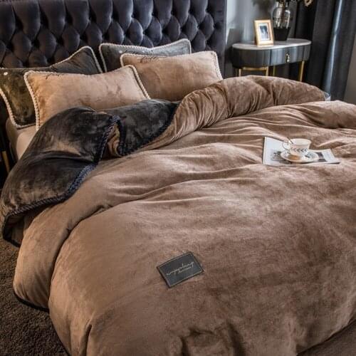 Home Textiles Dark Gray Brown Winter Flannel Quilt Cover Pillow Case Winter Bedding Sets Soft Warm Duvet Cover Flannel Sheet