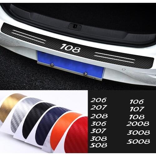 Car Styling Emblem Carbon Fiber Trunk Rear Guard Bumper Plate Protector Sticker For Peugeot 206 207 208 306 508 2008 3008