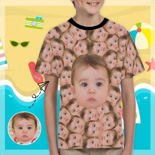 Custom Face Photo Smash Kids All Over Print T-shirt Personalized Design Summer Casual Top Polyester Unique Gift For Children