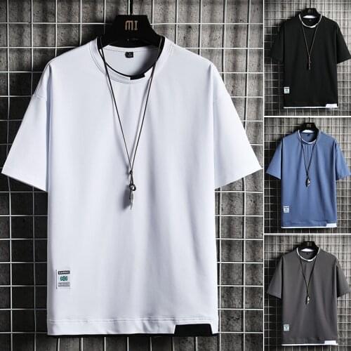 2021 New Mens Short Sleeve T Shirt Hip Hop Men Casual Solid Tshirt O-Neck Summer Loose Top Tees Harajuku Fashion Brand Clothing