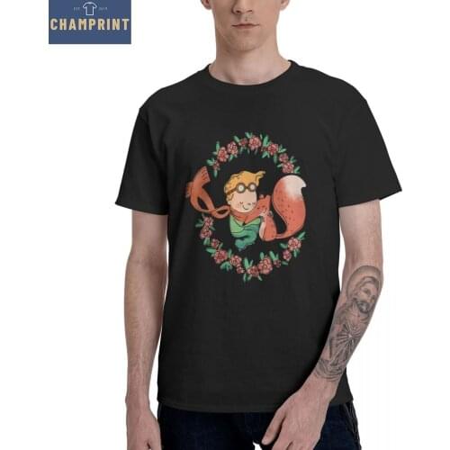 The Little Prince Roses T-Shirt Men Vintage 100% Cotton Tee Shirt Crewneck Short Sleeve T Shirt Plus Size Clothing