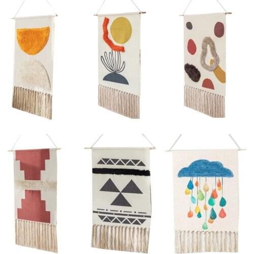 Cotton Woven Flocking Printed Tapestry Tufted Tassel Woven Wall Hanging Decor Cotton Decorative for Living Room Decoration