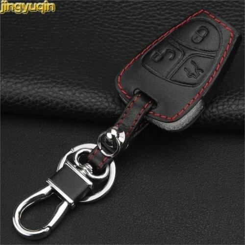 Jingyuqin 3 Buttons Leather Car Key Case Cover for Benz Mercedes B C E ML S CLK CL Key Leather Cover Keyless Protector FOB