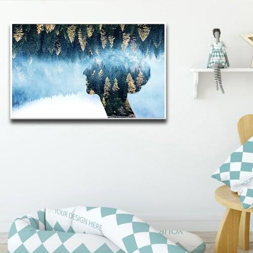 Abstract Forest With Women Canvas Painting Nordic Decoration Girl Fog Landscape Scandinavia Style Nature Picture for Living Room