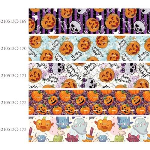 50 yards/lot) Happy Halloween style 22mm 25mm 38mm pumpkin and ghost printed grosgrain ribbon