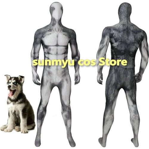 Husky Dog Spandex Bodysuits Halloween Cosplay Costume Custom Size