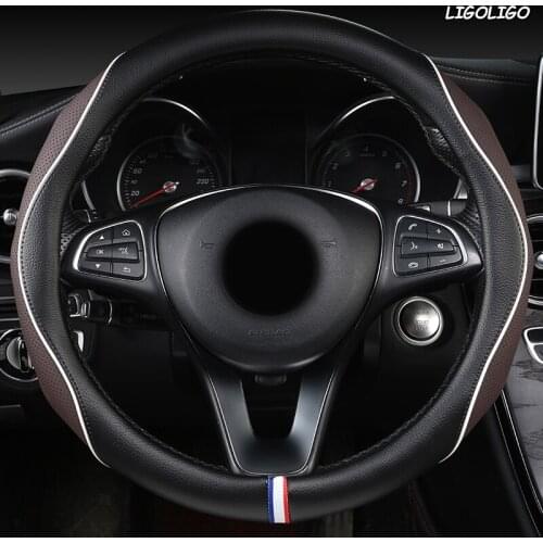 LIGOLIGO Leather Car Steering Wheel Cover For Chevrolet Cruze Captiva Lacetti Aveo Niva Spark Sonic Trax Camaro