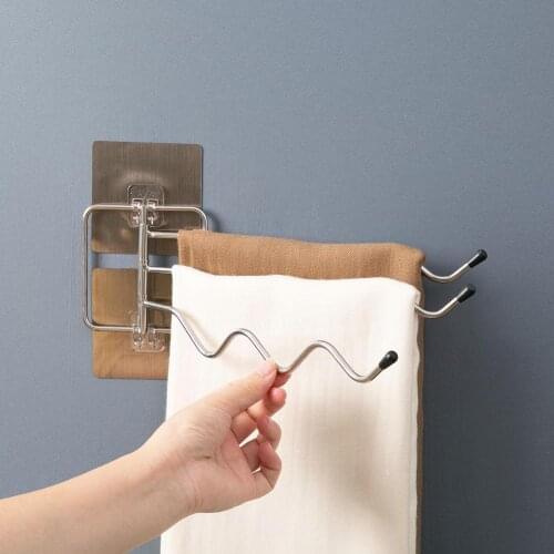 Multifunctional Wall-mounted Storage Rack Self-adhesive Rotating Kitchen Towel Holder Non-slip Bathroom Shelf Hanger Storage
